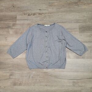 Boden Favorite Cotton Crop Crew Cardigan Sweater Size 18 Gray Button Up WU053
